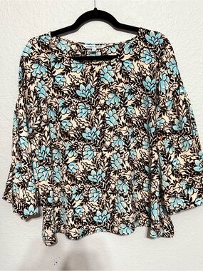 Elizabeth and James Cream Floral Blouse with Blue Flowers